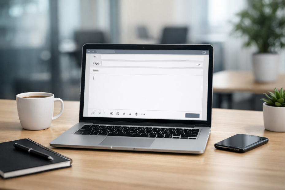 A laptop displaying an email draft for an introduction, symbolizing how to introduce yourself in an email.
